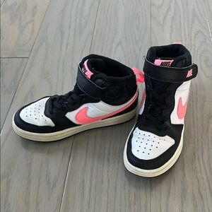 Nike Black White Pink High-Top Court Boroughs Sneakers
